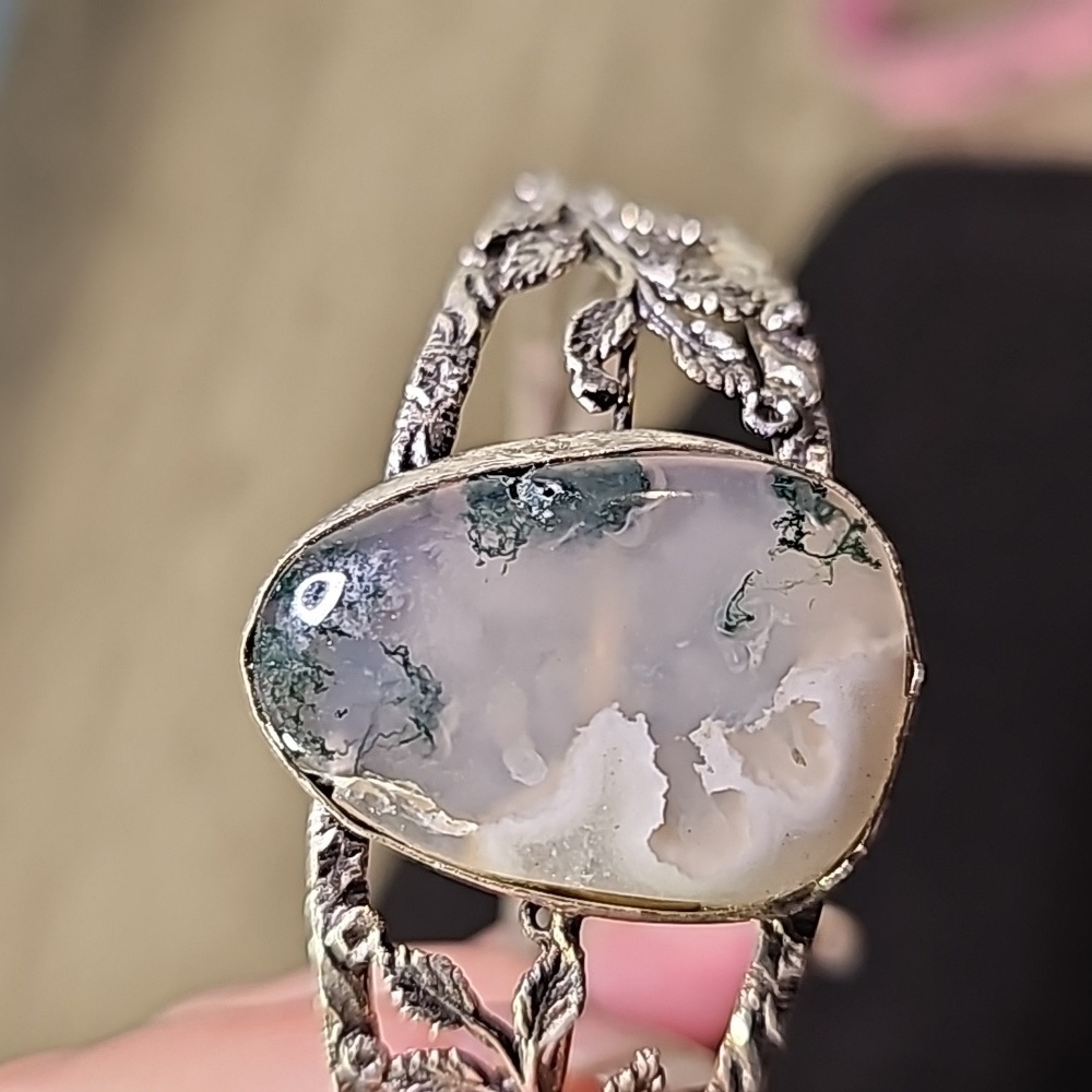 Artisan Crafted Moss Agate Adjustable Tibetan Sil… - image 4